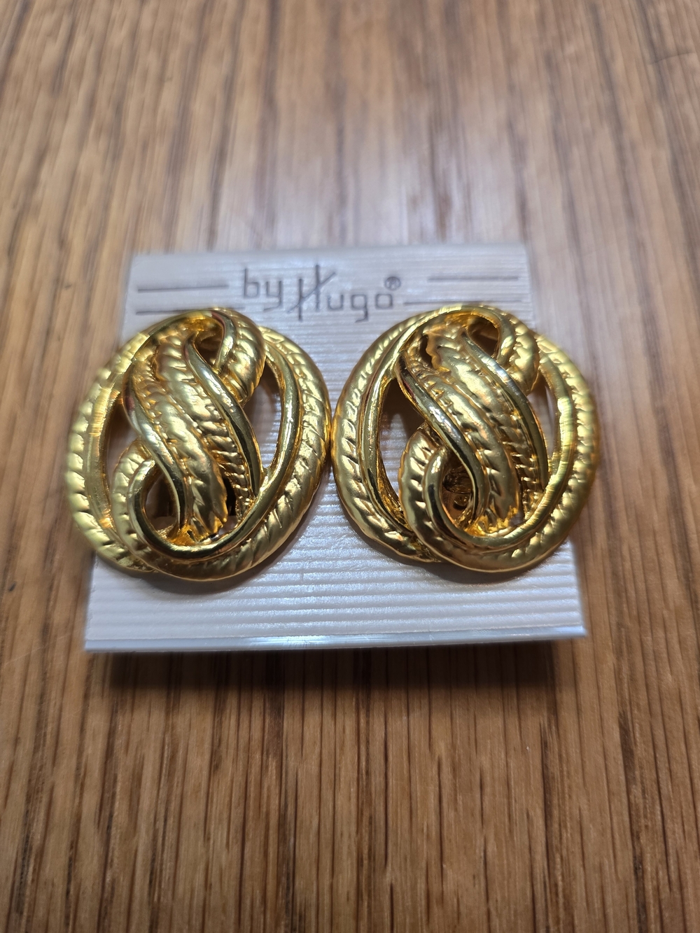 HUGO Shiny Gold Braided Knot Clip-On Earrings